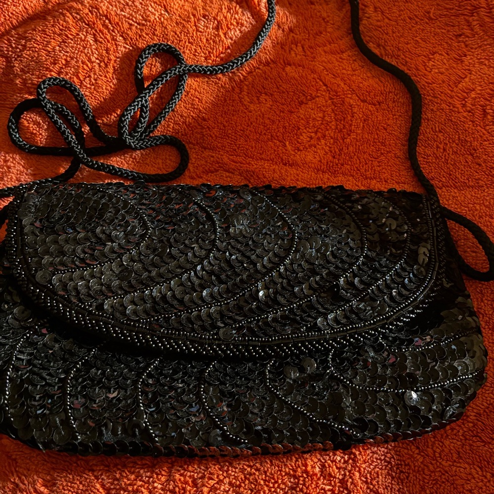 Black Sequin Crossbody Clutch - Unbranded